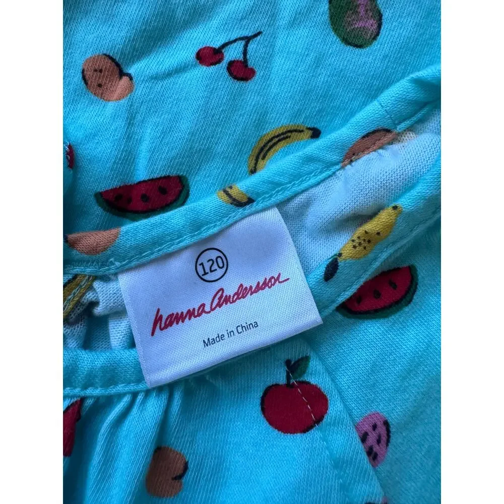 Hanna Andersson | 100% Cotton Blue Fruit Print Cap Sleeve Dress | Size 6-7